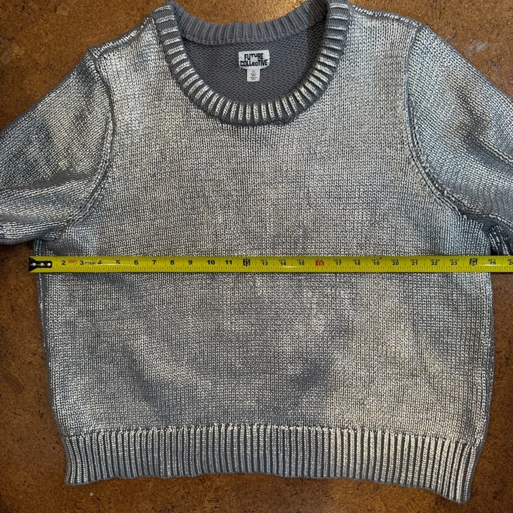 Future Collective Womens 1X Metallic Silver Crewneck Top Y2K Futuristic Chic
